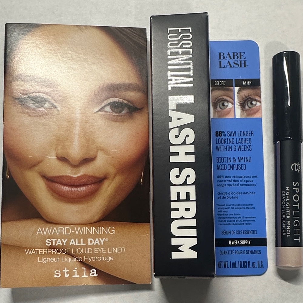 *Stila Stay All Day Waterproof Liquid Eyeliner 
*Lash serum
*Highlighter pencil
